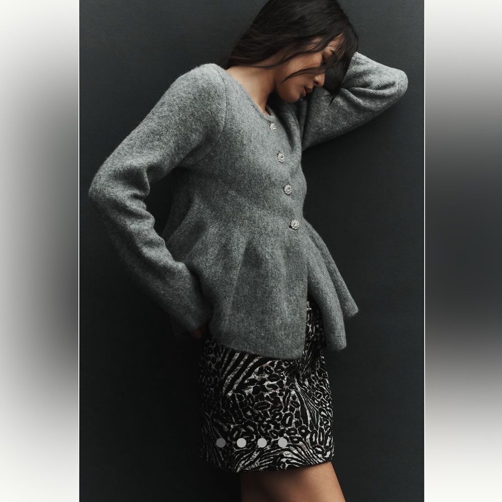 Maeve Flower-Button Peplum
Cardigan Sweater by Anthropologie Grey